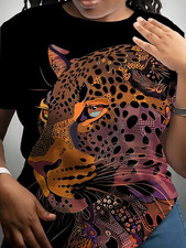 PLUS SIZE 18 24 BLACK BROWN LEOPARD WILD CAT T SHIRT TOP LIGHTWEIGHT STRETCH