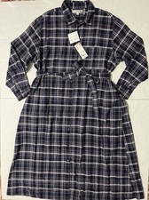 Ines De La Fressange x Uniqlo Shirt Dress Blue Plaid Midi Button Sz XL Linen NWT