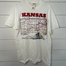 Kansas State Map White T Shirt Sz Mens Large L Springhill USA by Delta NWT