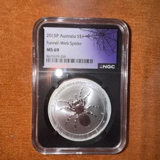 2015-P Australia S$1 Silver Funnel-Web Spider Silver Dollar .999 1oz NGC MS69