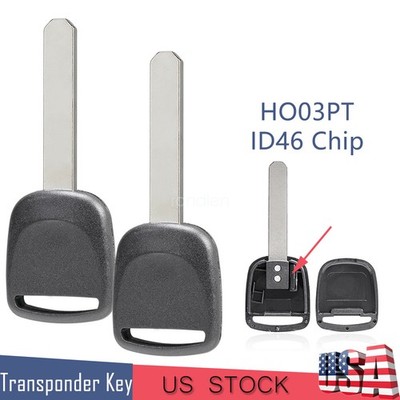 2 for Honda Acura HO03-PT Uncut Ignition Chipped Car Key + Transponder Chip ID46