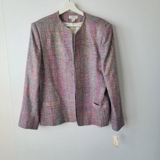 Talbots womens multicolor tweed blazer size 16 with 100 silk lining open front