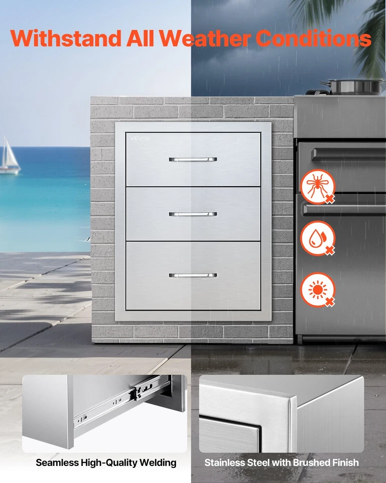 Cajones de cocina exterior triple acceso 18"x23"x23" acero inoxidable isla de barbacoa Foto 2 de 4