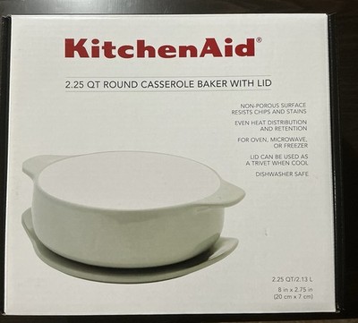KitchenAid 2.25 Qt Round Casserole Baker Mint Green Vitrified Stoneware New Open
