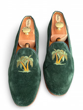 Stubbs Wootton Green Velvet Slippers Men's Size 13