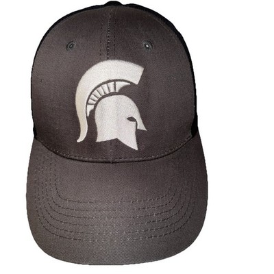 Michigan State Spartans Helmet Logo in White on Gray Black Hat Cap Hook Loop