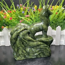 2.1LB 5.9"Natural Xiuyan Jade Nine-tailed Fox  Carving Crystal Quartz Reiki