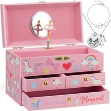 Musical Jewelry Box for Girls 7.5x4.8x4.5 inch with Spinning Ballerina Unicorn,