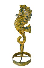 16" Metal Sculpture Seahorse Yellow & Blue Freestanding Made in Mexico