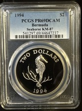 1994 Bermuda $2 Seahorse KM-87 PCGS PR69DCAM Silver Coin - Rare!
