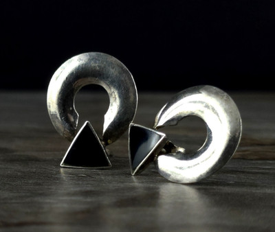 Ohrringe Silber 925 Onyx schwarz Ohrstecker - markant modern  rund 