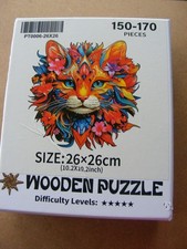 Puzzle Mandala Cat Wooden Pieces 10.2" x 10.2" Unused 150-170 Pieces