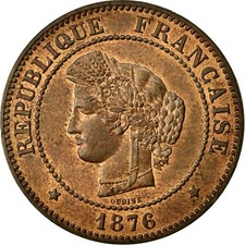 [#51366] Coin, France, Cérès, 5 Centimes, 1876, Paris, MS, Bronze, KM:821.1