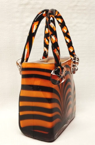 Vintage Block Crystal Murano-Style Hand Blown Glass Handbag Vase