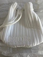 Christian Dior White Silver Drawstring Makeup Pouch Bag Limited Edition