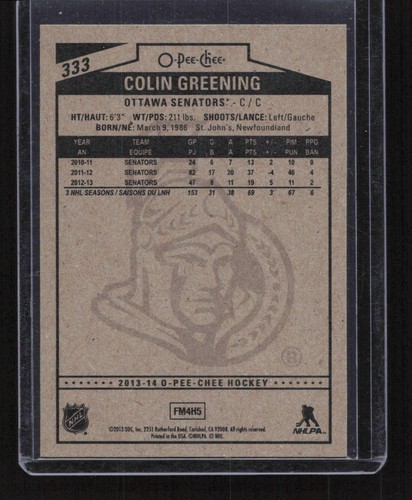 2013-14 O-Pee-Chee #333 Colin Greening Red Wrapper Redemption - Picture 2 of 2