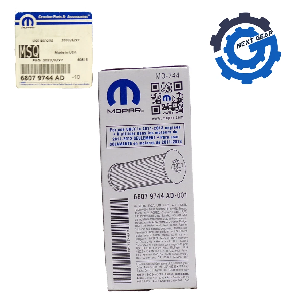 Nuevo OEM Mopar Lote de 4 Cartuchos de Filtro de Aceite y Junta 2011-13 Cargador 68079744AD Foto 3 de 4
