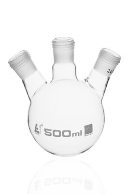 Distillation Flask, 3 Necks, 24/29, 500ml - Borosilicate Glass - Eisco Labs