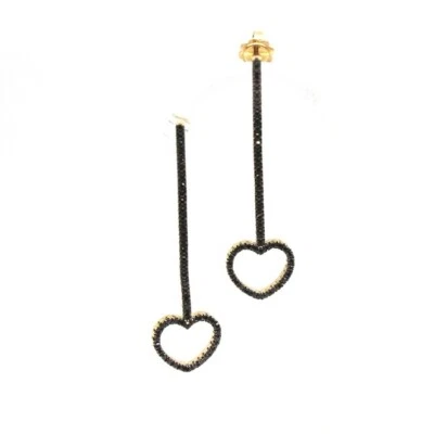 Pendientes Infije De Oro Rosa 18K Con Diamantes Negros Y Corazones - Imagen 1 de 4
