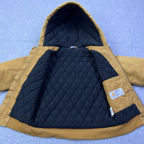 Carhartt Active Jacket Kids Small Brown Tan Canvas Workwear Full Zip Hooded Coat - Picture 5 of 15