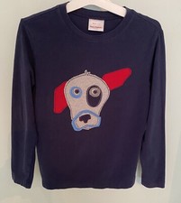 Hanna Andersson Boys Size 10 Navy Long Sleeve Tee Dog As Appliqu  100 Cotton