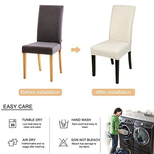 Wasserdichte Esszimmer Stuhlhussen 6er Set, abnehmbar, waschbar, beige 6-teilig - Bild 3 von 8