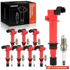 8x Red Ignition Coil & 8x Double Iridium Spark Plug Kits for Jeep Dodge Dakota