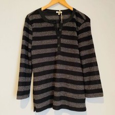DYLAN Stripe Open Knit Henley Sweater Size Large