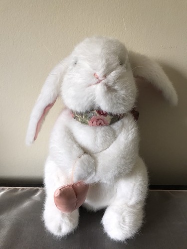 Vintage Dakin White/pink Plush Bunny Rabbit With Long Floppy Ears - 1991