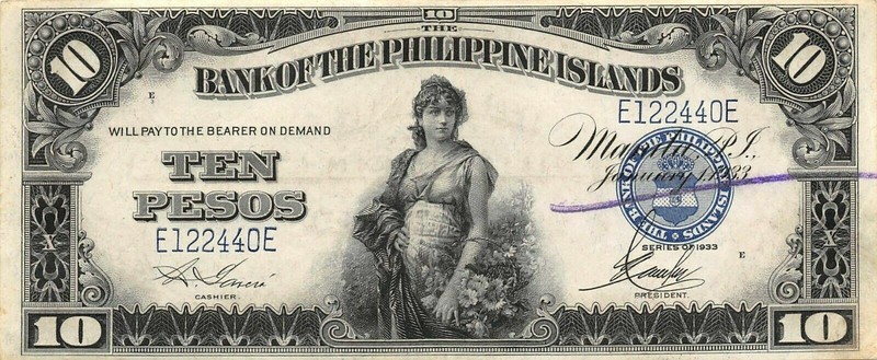 Philippines  10  Pesos  1.1.1933  P 23a  Rare  Circulated Banknote LB7