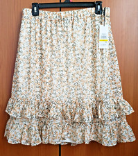 New Calvin Klein Floral Print Chiffon Pull on ruffle skirt with lining size M