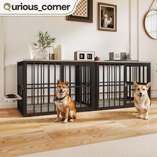 77" Heavy Duty Stackable Dog Crate Furniture for 2 Dogs w/ 3 Doors and Bowls