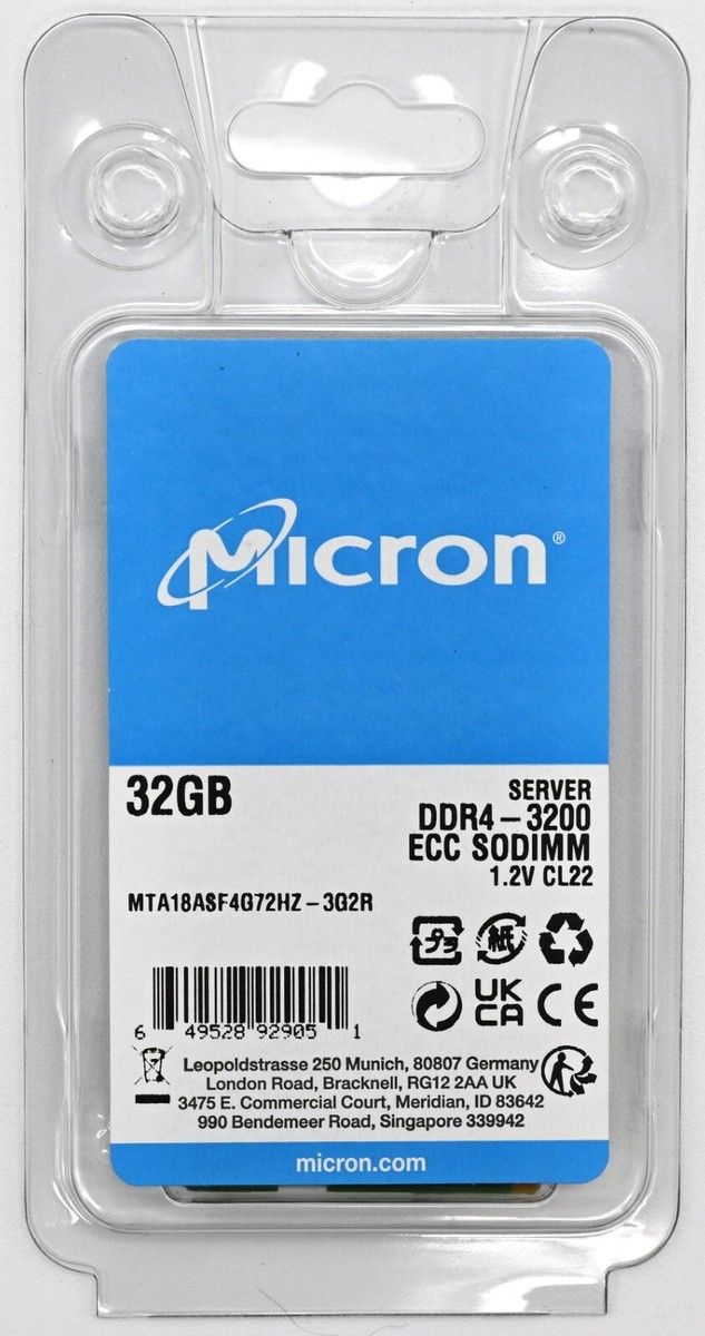 【中古】Micron ノート用メモリ 32GB DDR4-3200 SODIMM Micron 32GB DDR4 3200Mhz ECC SODIMM Laptop Memory