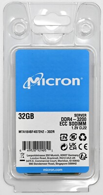 Micron 32GB DDR4 3200Mhz ECC SODIMM Laptop Memory MTA18ASF4G72HZ