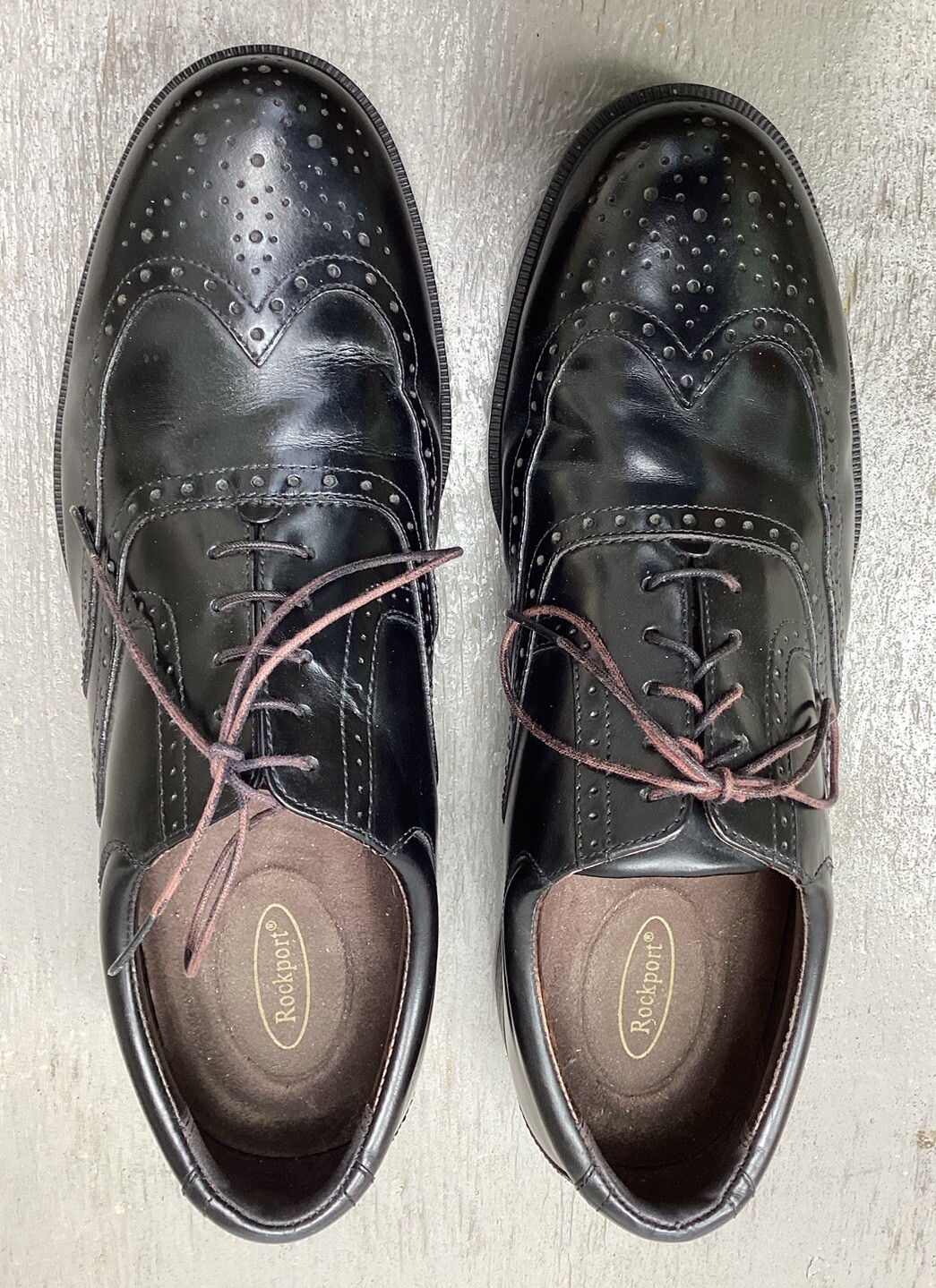 SAOLA Rockport MN TAGLIA 11 5M pelle nera comoda Oxford poli suola antiscivolo punta ala