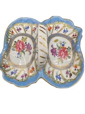 Vintage Hand Painted Floral w/ Gold Candy Dish w/Handle Multi Color Regal~China