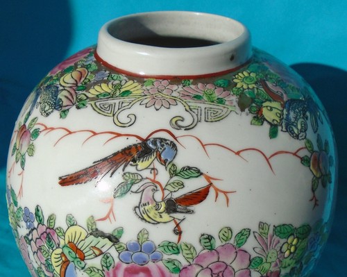 vaso zenzero porcellana smaltata cinese vintage, altezza 81/4", scena signore cinese - Foto 9 di 12