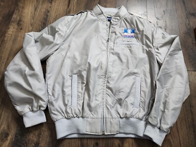 Vintage Mens L John Deere Team Championship Jacket Silver Satin
