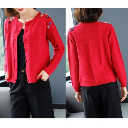 Womens Ethnic Floral Embroidery Long Sleeve Cardigan Knitted Sweater Jacket Tops - Bild 10 von 16