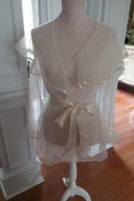 Vintage Cinema Etoile Sheer Chiffon Ivory Bridal Robe Lace Lingerie Sz M