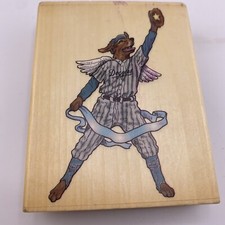 Joanne West Wood Mount Rubber Personal Stamp Dog Baseball Dodgers Angel