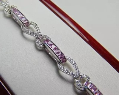 8CT Princess Lab-Created Sapphire Diamond Tennis Bracelet 14K White Gold Plated