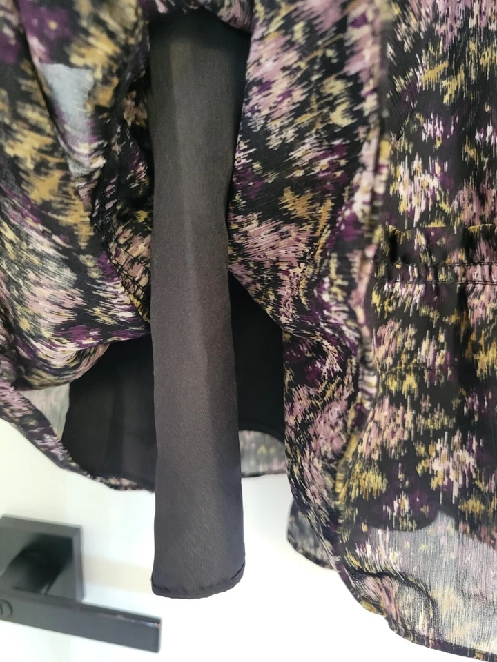 Maxi falda Madewell arrugada Georgette en capas flores borrosas negra púrpura 2XL Foto 3 de 4