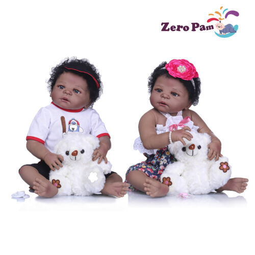 24 inch Reborn Baby Dolls 3D Black Newborn Real Lifelike Girl Toddler Gifts  Toy