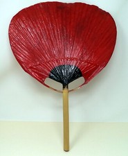 18" Red Wood Handle Japanese Paper Fan