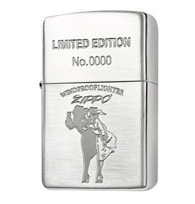 Zippo Windy Girl Etching Silver Platinum Plating Limited Edition