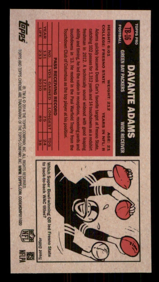 2014 Topps Chrome 1965 #TB16 Davante Adams - Image 2 of 2