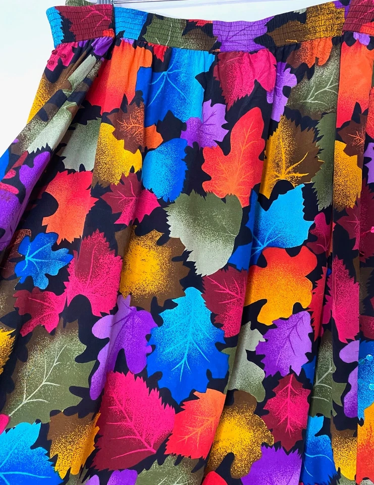 Falda midi plisada seda lentejuelas estampado motivo hoja DIANE GILMAN 3X 22W 24W VINTAGE Foto 4 de 4