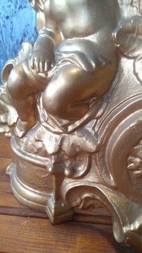 Antique Cast Iron gold Front Clock Case Face Cherubs Grapes Fancy Golden mfg co. - Picture 10 of 12