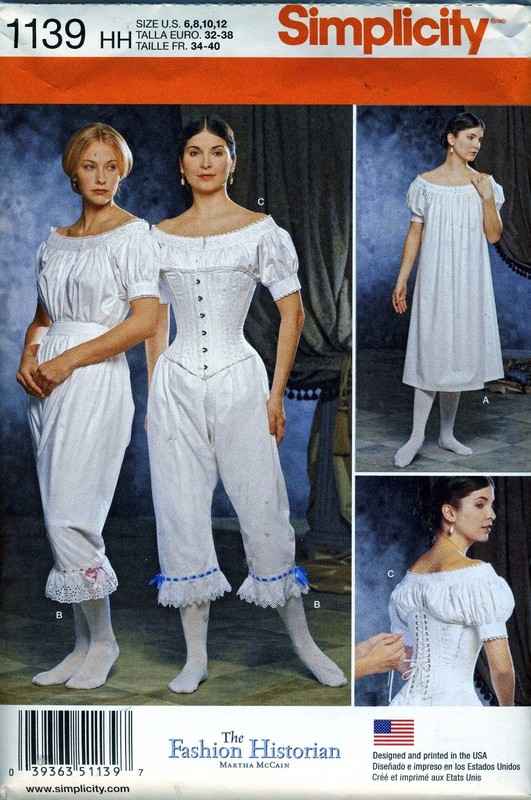 Civil War Era Ladies Under Garments  Simplicity Pattern 1139 Size 6-12